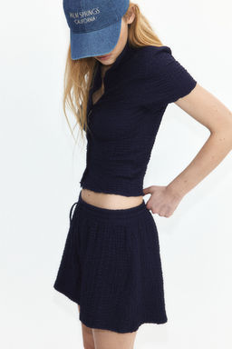 H&M - Women Blue Crinkled Drawstring Shorts