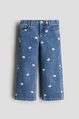H&M - Girls Blue Printed Wide Leg Jeans