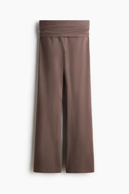 H&M - Women Beige Foldover-Waist Cotton Trousers