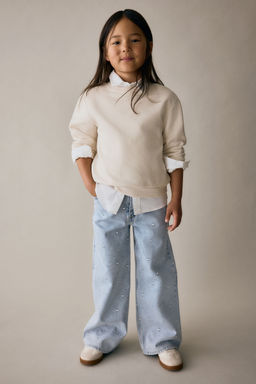 H&M - Girls Blue Motif-Detail Wide Leg Jeans