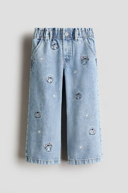 H&M - Girls Blue Motif-Detail Wide Leg Jeans