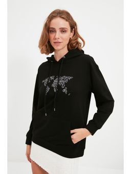 Trendyol - Womens Black Graphic Hoodie