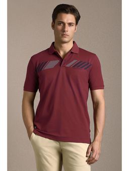 Louis Philippe - Men Maroon Printed Polo Neck T-shirt