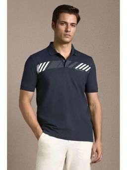 Louis Philippe - Men Navy Blue Printed Polo Neck T-shirt