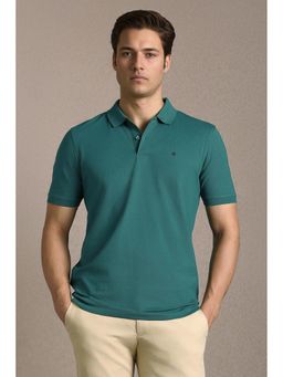 Louis Philippe - Men Green Textured Polo Neck T-shirt