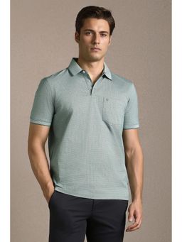 Louis Philippe - Men Sea Green Textured Polo Neck T-shirt