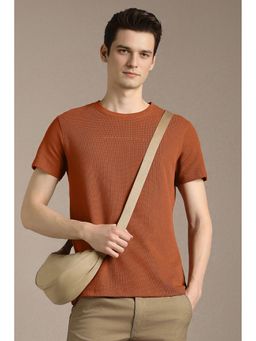Louis Philippe - Men Brown Textured Crew Neck T-shirt