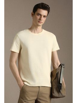 Louis Philippe - Men Cream Textured Crew Neck T-shirt