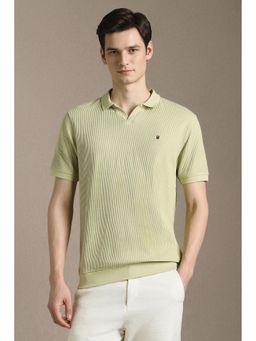 Louis Philippe - Men Green Textured Polo Neck T-shirt