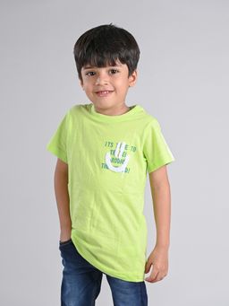 Tales & Stories - Baby Boy's Printed Neon Green Cotton Regular Fit T-shirt