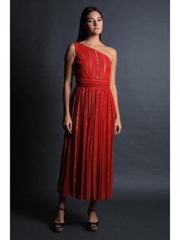 Swatee Singh - One Shoulder Fit And Flared Midi Dress