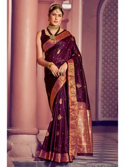 EXCLUSIVA - Purple Banarasi Saree with Unstitched