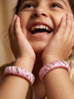 Lil Pitaara - Girls Pink Embellished/Sequined Cotton Bangles