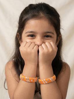 Lil Pitaara - Girls Orange Embellished/Sequined Cotton Bangles