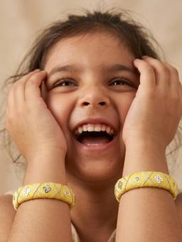 Lil Pitaara - Girls Yellow Embellished/Sequined Cotton Bangles