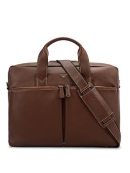 Da Milano - Genuine Leather Brown Laptop Bag with Detachable Strap Can Fit Laptop Up To 14 Inches