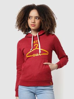Campus Sutra - Women Red Printed Sweatshirt With Hoodie