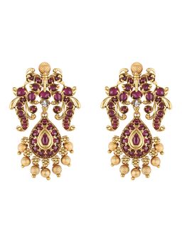 Joules By Radhika - Traditional Gold Toned Earring With Red Colour Stones
