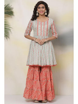 Biba - Blue Cotton Straight Suit (set Of 3)