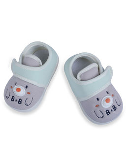 Baby Moo - Smiling Bear Soft Sole Anti-Slip Ballerinas - Grey