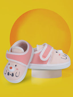 Baby Moo - Smiling Bear Soft Sole Anti-Slip Ballerinas - Peach