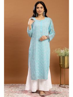 TAHILIYA - Blue Chikankari Mul Cotton Designer Kurta