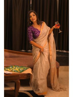 Eternity by Sakshi - Copper Metallic Linen Saree with Unstitched Blouse