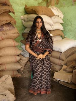 Eternity by Sakshi - Jheel Mangalgiri Ajrakh Saree with Unstitched Blouse