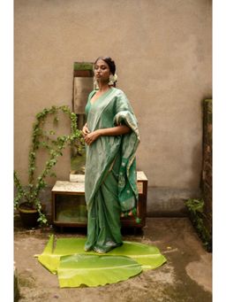 Eternity by Sakshi - Sage Metallic Linen Saree with Unstitched Blouse