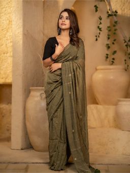 Eternity by Sakshi - Olive Green Noor Saree Without Blouse