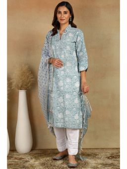 TAHILIYA - Grey Floral Kota Doria Dupatta