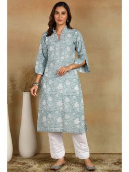 TAHILIYA - Blue Straight Bagru Kurta