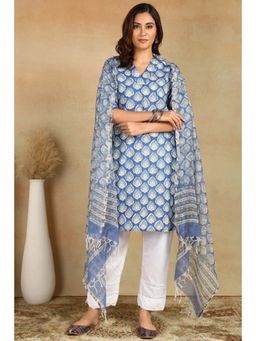 TAHILIYA - Blue Floral Kota Doria Dupatta