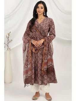TAHILIYA - Wine Floral Kota Doria Dupatta