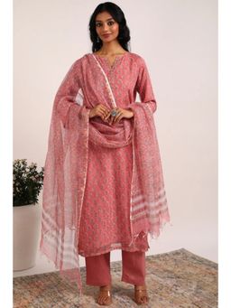 TAHILIYA - Peach Kota Doria Dupatta