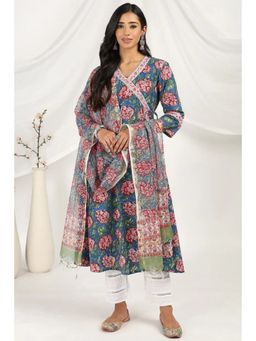 TAHILIYA - Blue Printed Kota Doria Dupatta