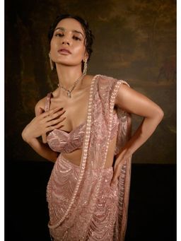 Saanjh by Lea - Niyati Blush Pink Embellished Saree with Stitched Blouse