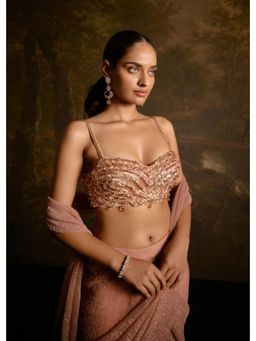 Saanjh by Lea - Aazina Blush Pink Pre-Stitched Blouse Saree with Stitched Blouse
