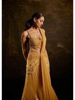 Saanjh by Lea - Yashvi Gold Embroidered Saree with Stitched Blouse