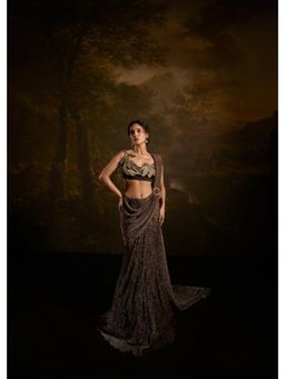 Saanjh by Lea - Zaalima Brown Shimmer Pre-Draped Saree with Stitched Blouse