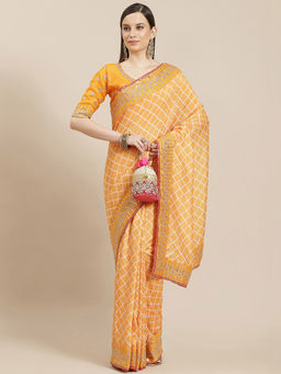 Sareemall - Yellow Party Wear Georgette Embellished Saree with Unstitched Blouse