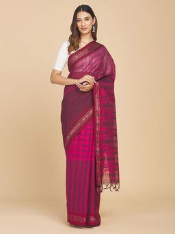 Fabindia - Pink Cotton Hand Woven Saree Without Blouse