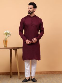 Treemoda - Maroon Ethnic Wear Embellished Sequin Rayon Kurta Pyjama for Men (Set of 2)