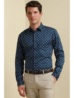 Allen Solly - Men Navy Blue Slim Fit Print Full Sleeves Party Shirt