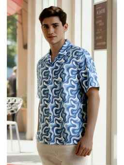 Allen Solly - Men Blue Relaxed Fit Print Half Sleeves Shirt