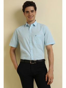 Allen Solly - Men Light Blue Slim Fit Solid Half Sleeves Shirt