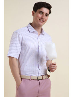 Allen Solly - Men Lavender Slim Fit Stripes Half Sleeves Shirt