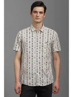 Louis Philippe - Men Beige Slim Fit Print Half Sleeves Shirt