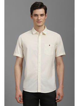 Louis Philippe - Men Cream Slim Fit Textured Half Sleeves Shirt