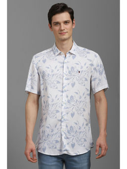 Louis Philippe - Men White Slim Fit Print Half Sleeves Shirt